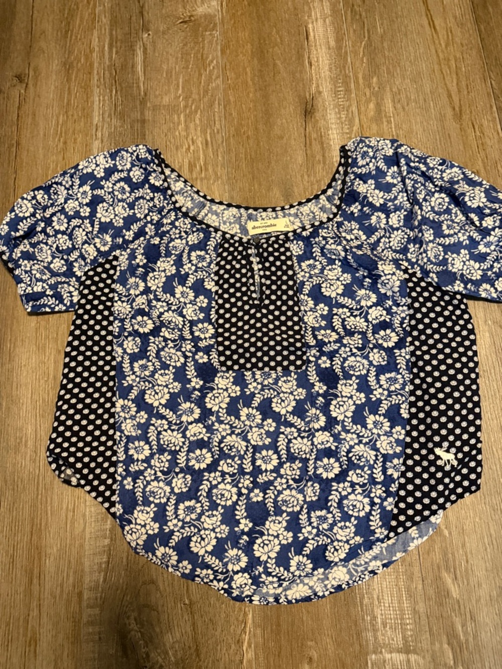 Abercrombie Kids Navy and White Floral Button Front Top